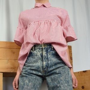 Pinstripe blouse with Gather sleeve,empire waist
